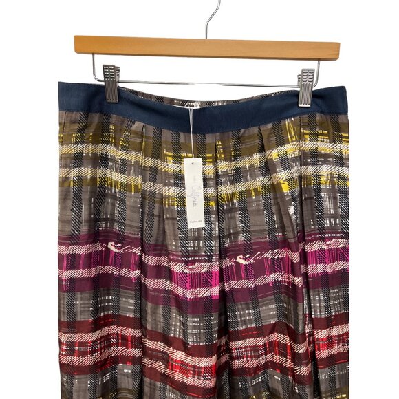 Trina Turk NWT Plaid Silk A-Line Skirt with Ribbon Waist - Picture 3 of 8
